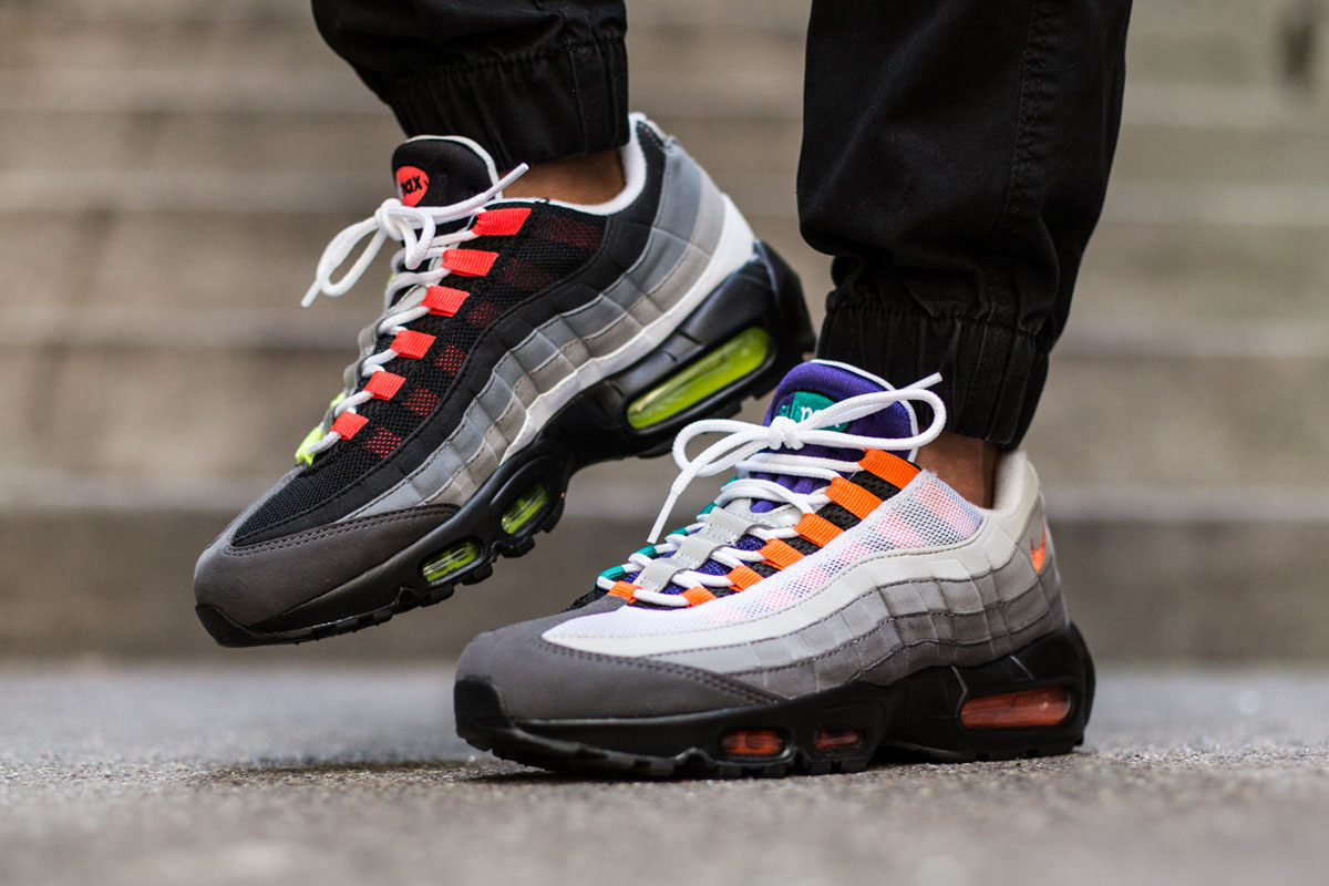 lime green and orange air max 95