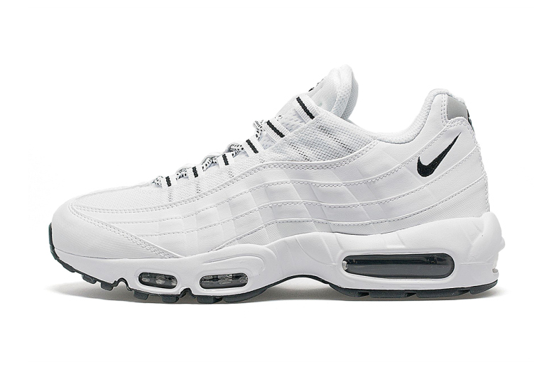 all white air max 95 with black nike sign