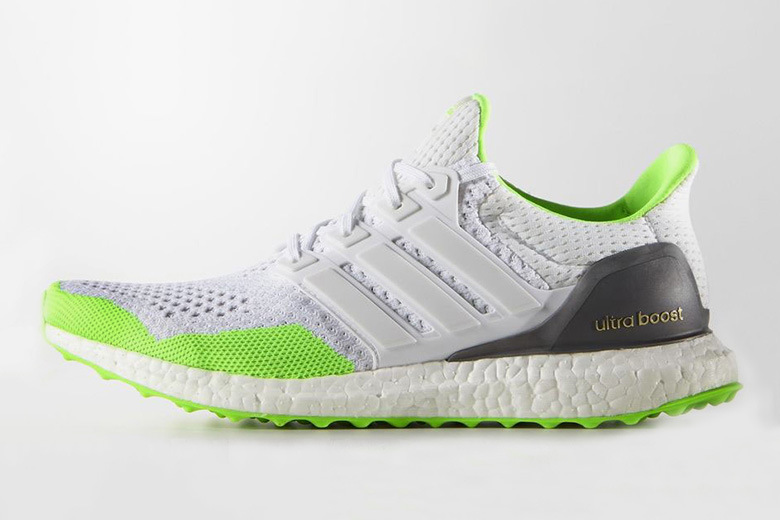 white and neon ultra boost