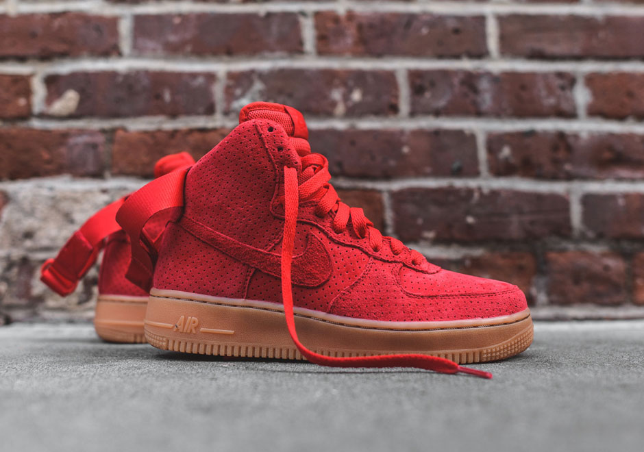 nike air force 1 red suede trainers with gum sole