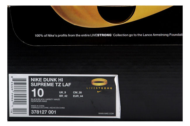 Livestrong Nike Dunk Hi Supreme TZ LAF Futura