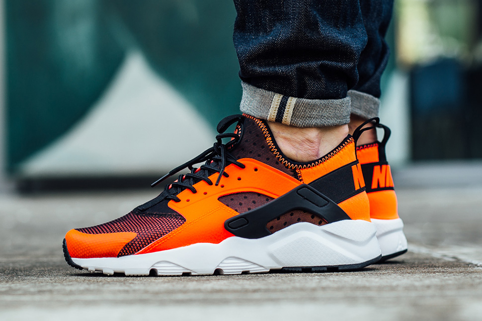 nike huarache orange and black