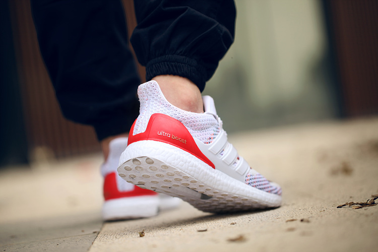 adidas Ultra Boost Multicolor Red Heel On Foot