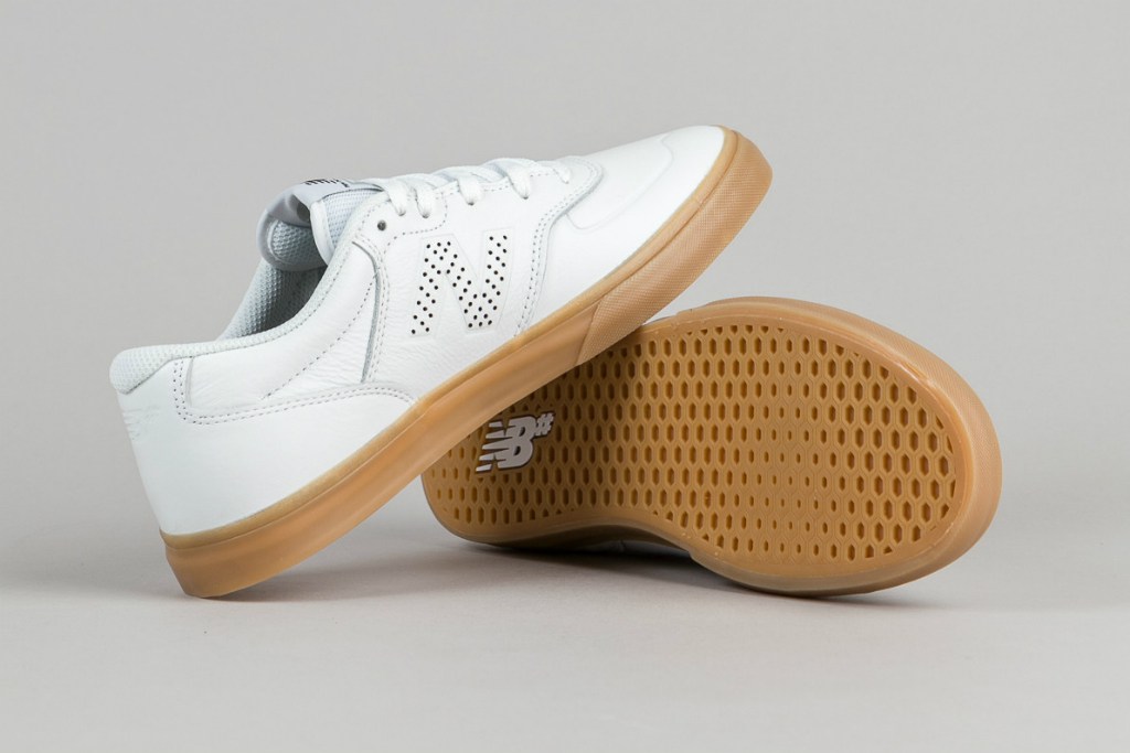 new balance white shoes gum sole