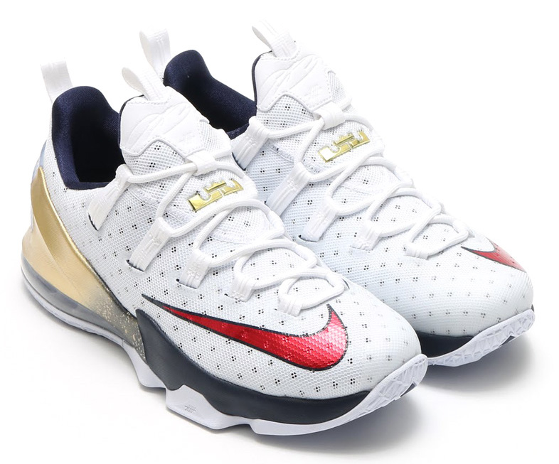 Nike LeBron 13 Low Olympic White Red Gold Obsidian
