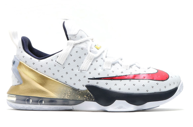 Nike LeBron 13 Low Olympic White Red Gold Obsidian