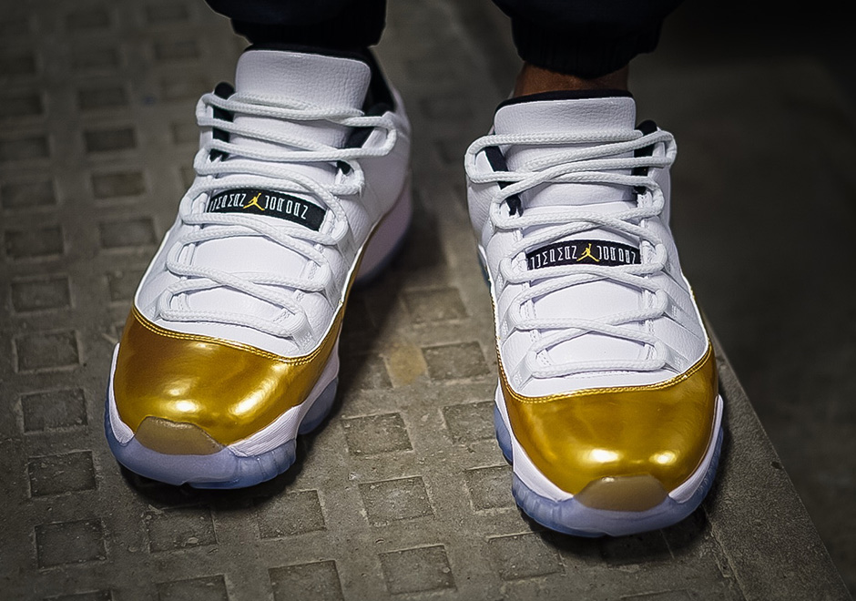 Air Jordan 11 Low White Gold Closing Ceremony On Foot