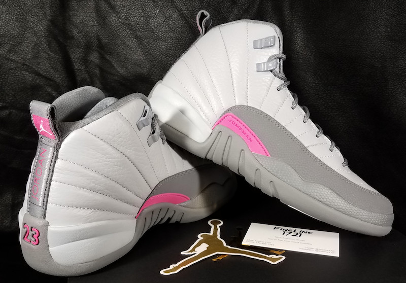 pink and gray jordans 12