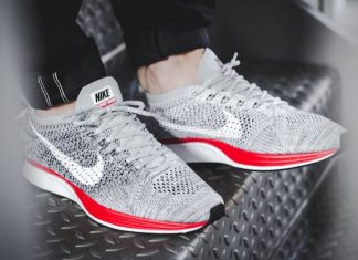 Nike Flyknit Racer Wolf Grey No Parking Red Midsole