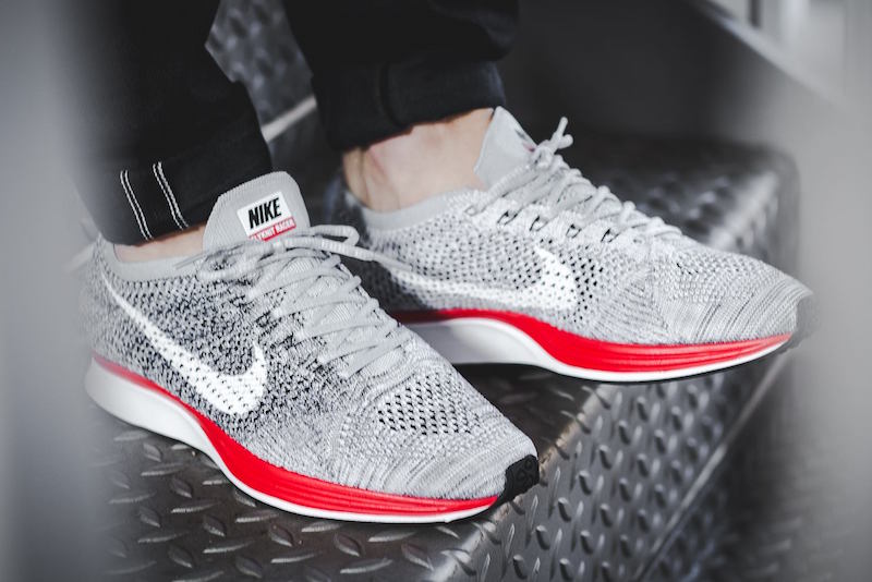 Nike Flyknit Racer Wolf Grey No Parking Red Midsole