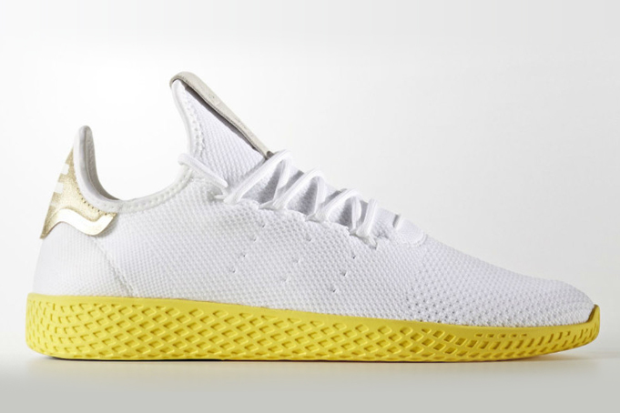 adidas originals pharrell hu trainers in white and yellow