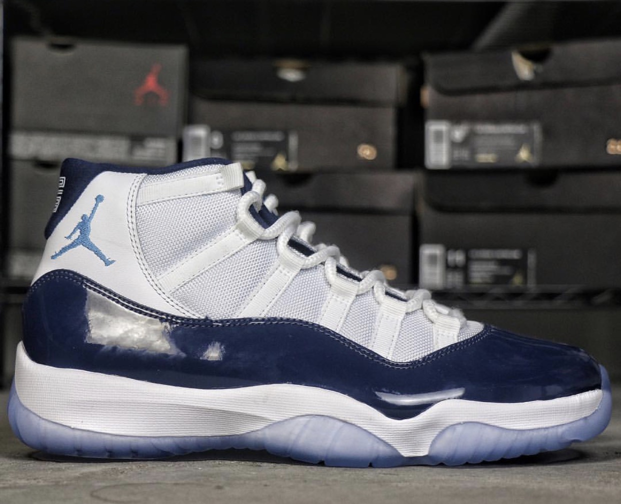 blue and white jordans 11 release date
