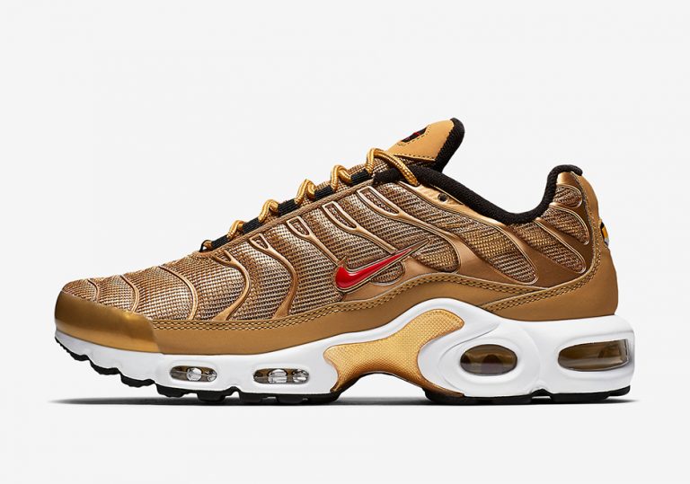 nike air max plus gold and white