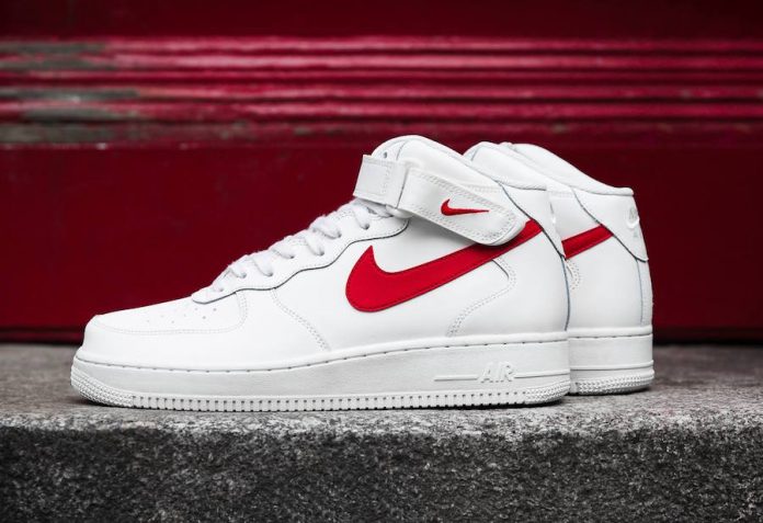 red and white mid air force ones