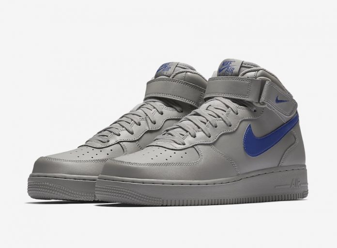 gray and blue air force ones