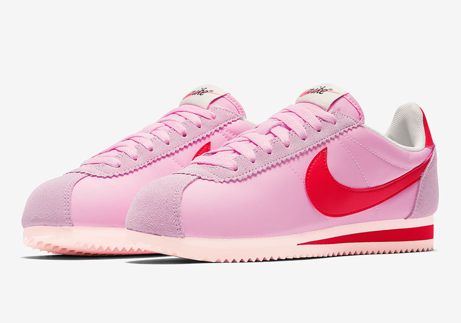 pink and red nike cortez
