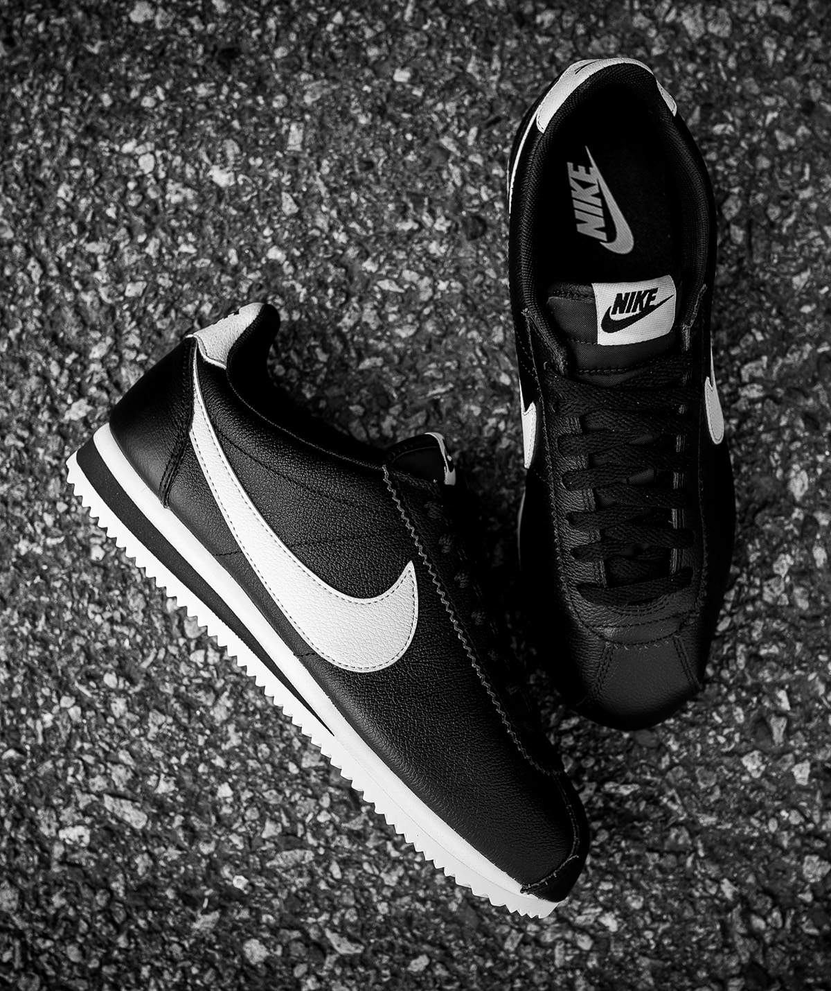 nike cortez leather black and white