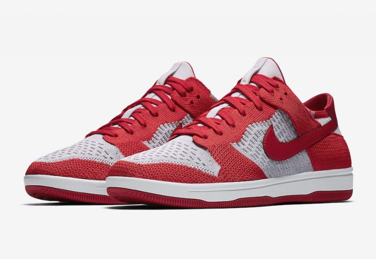 nike dunk low flyknit university red wolf grey
