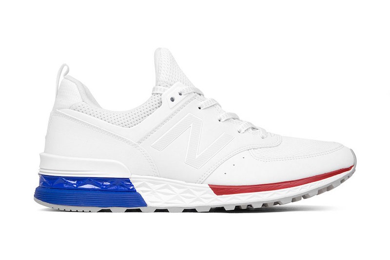 red white and blue new balance 574