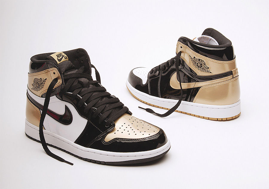 jordan 1 black white and gold patent leather