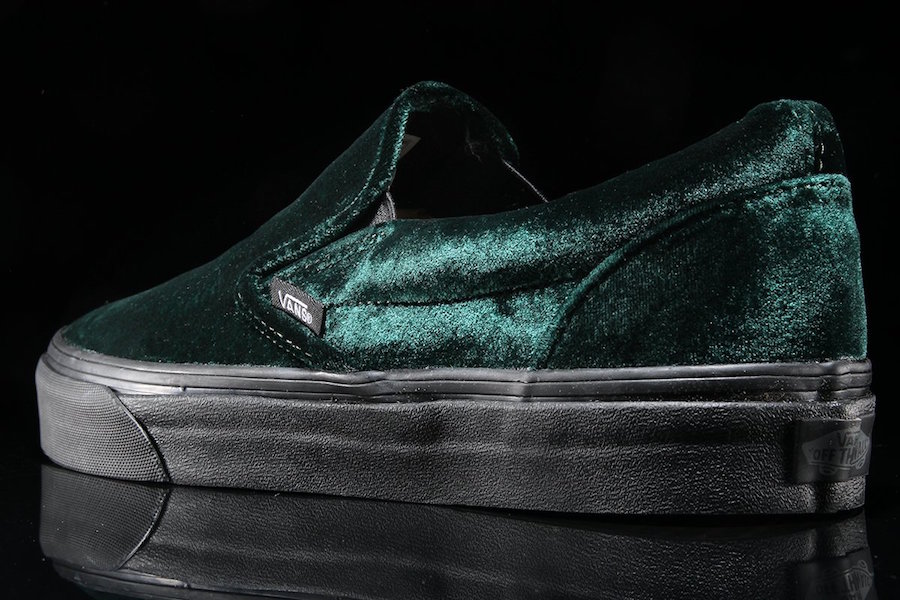 Vans slip cheap on green velvet