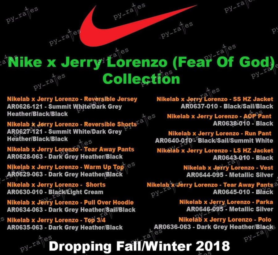 NikeLab Jerry Lorenzo Fear of God Collection