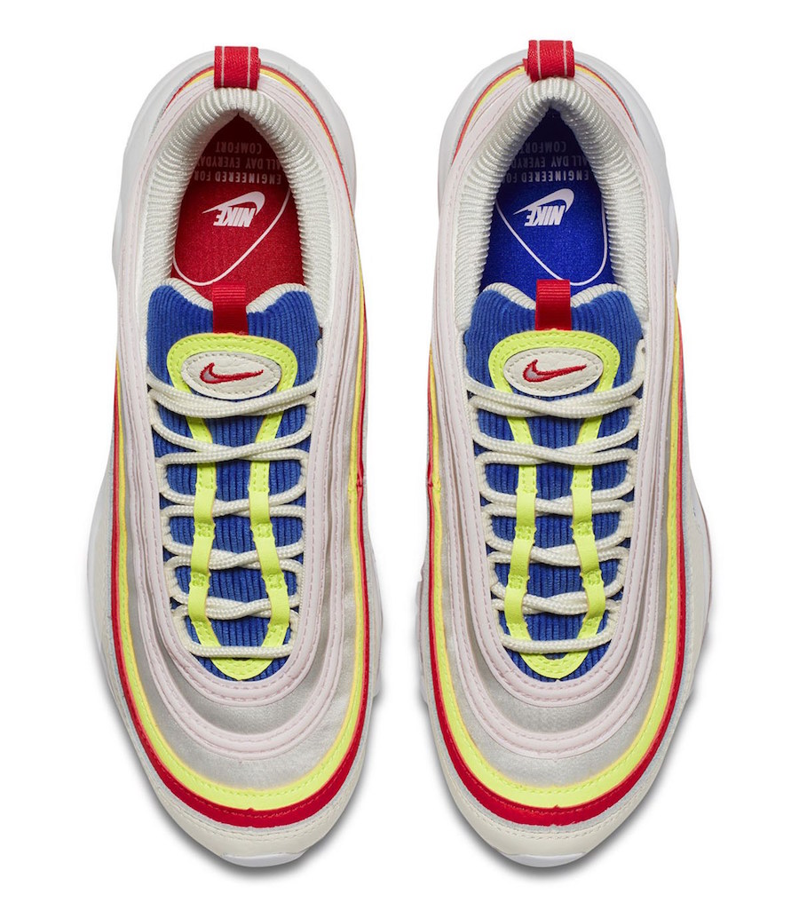 pink blue yellow and white air max 97 
