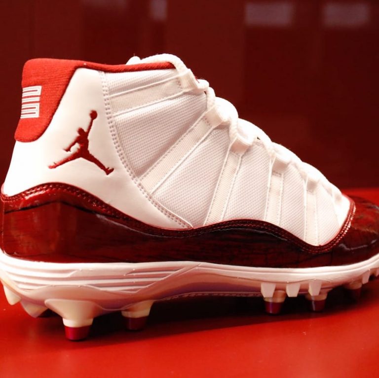 jordan 11 football cleats red