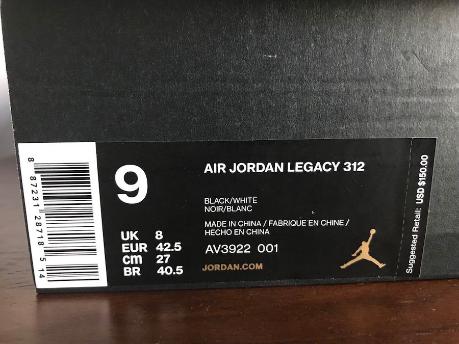 Jordan Legacy 312 Black Cement AV3922-001 Release Date