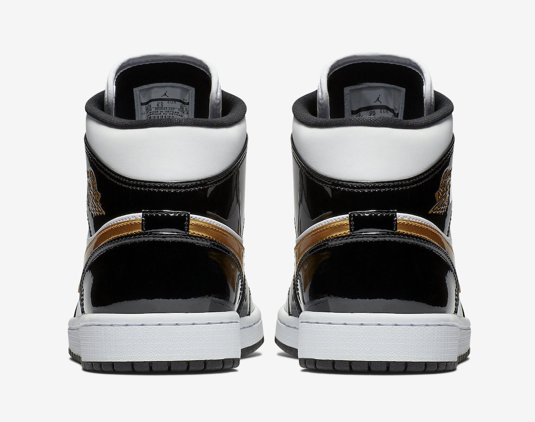 Air Jordan 1 Mid Patent Black Metallic Gold 852542-007 Heels