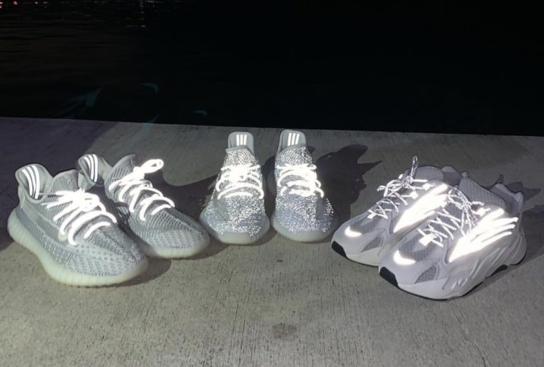 yeezy static reflective on feet