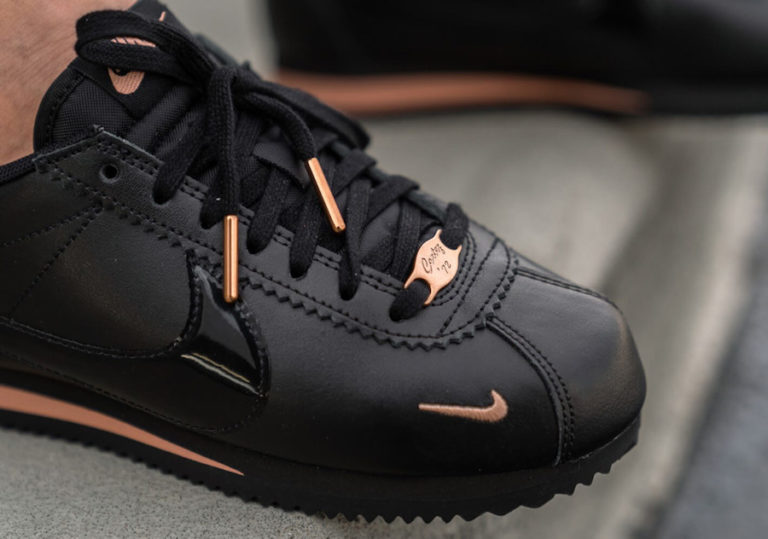 black nike cortez with rose gold