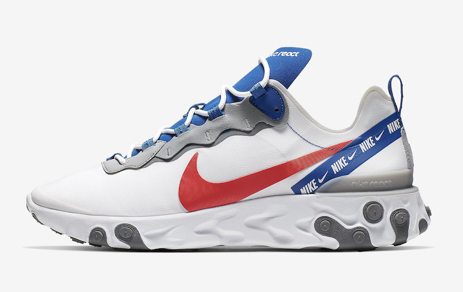 Nike React Element 55 White Game Royal Habanero Red CD7340-100 Release Date