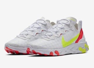 Nike React Element 55 With Tonal Diagonal Checkerboard Pattern Nike React Element 55 White Volt Crimson CJ0782-100 Release Date