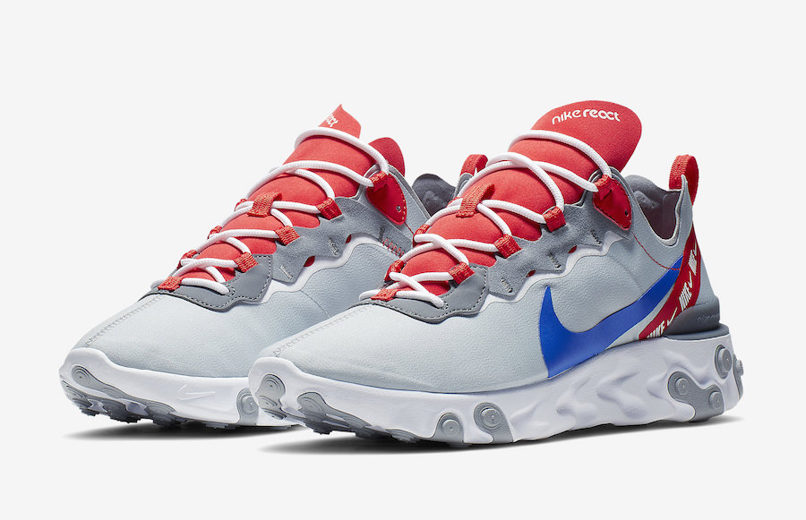 Nike React Element 55 Wolf Grey Habanero Red Game Royal CD7340-001 Release Date