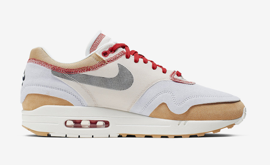 Nike Air Max 1 Inside Out Club Gold Black Pure Platinum Desert Sand Sail University Red 858876-713 Release Date