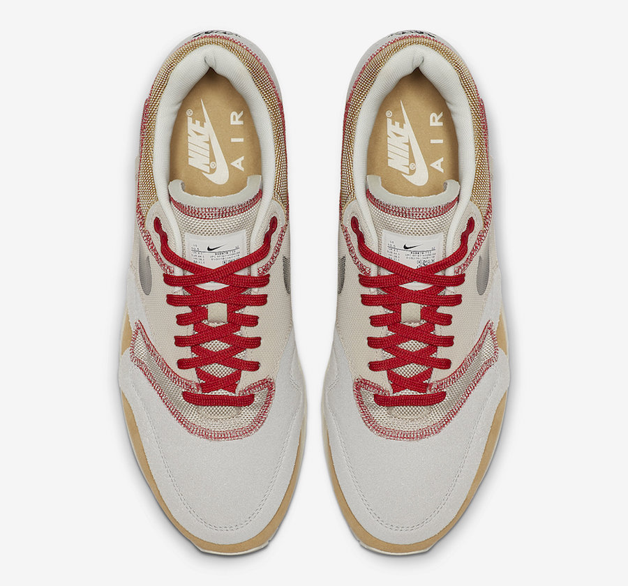 Nike Air Max 1 Inside Out Club Gold Black Pure Platinum Desert Sand Sail University Red 858876-713 Release Date