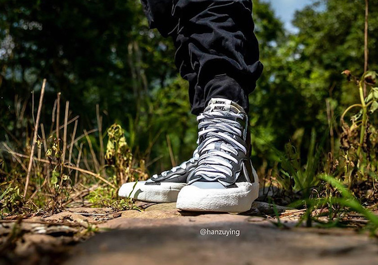 Sacai Nike Blazer Mid Black Grey White BV0062-002 Release Date On-Feet