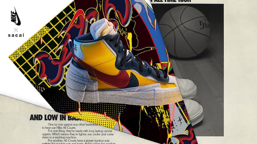 sacai Nike Blazer Mid Yellow Red Release Date