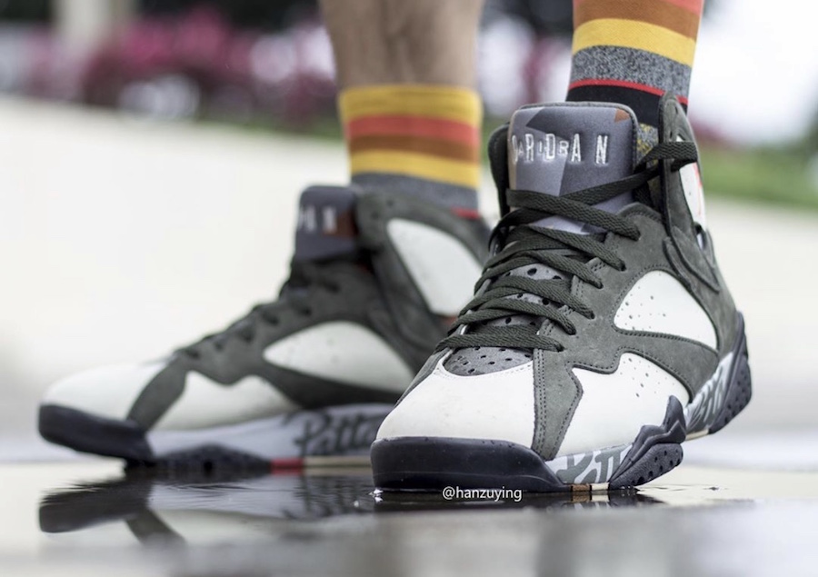 Patta Air Jordan 7 Icicle Sequoia River Rock Ligth Crimson AT3375-100 Release Date On-Feet