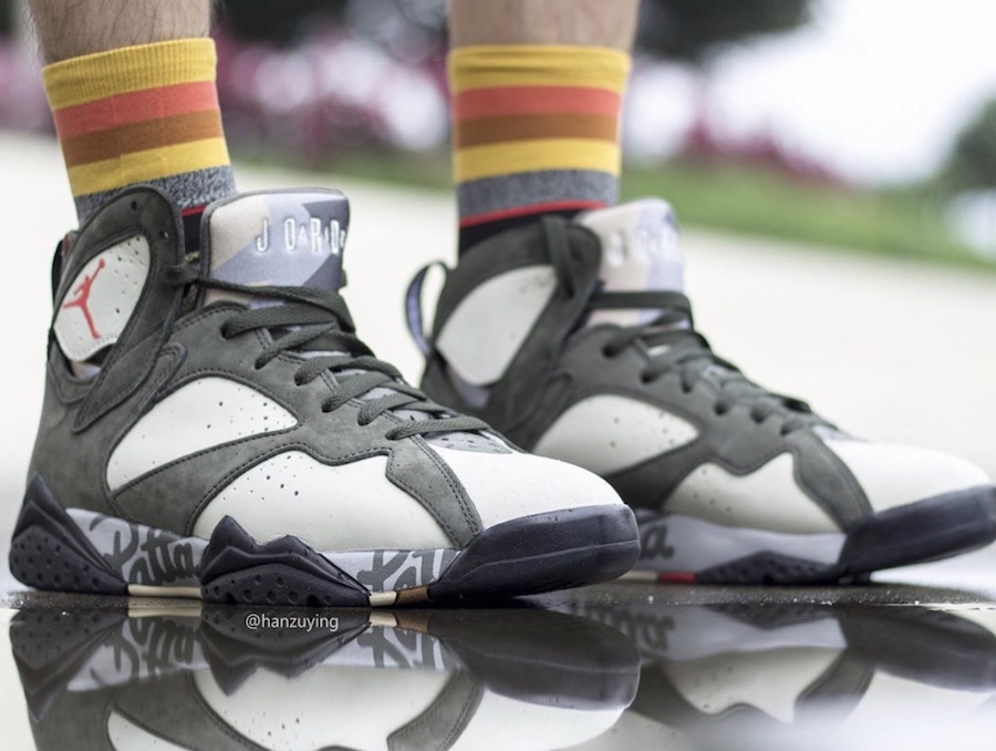Patta Air Jordan 7 Icicle Sequoia River Rock Ligth Crimson AT3375-100 Release Date On-Foot