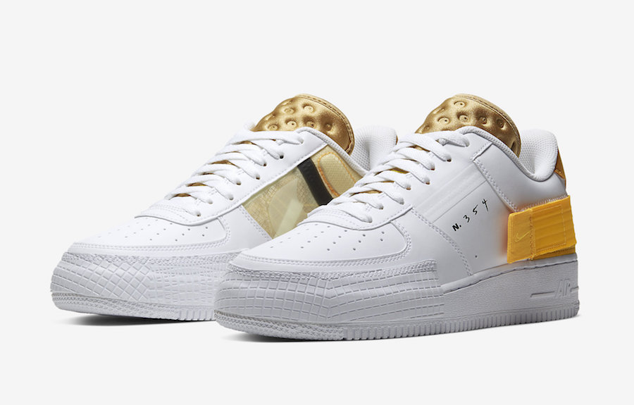 Nike AF1 Type White Gold Yellow AT7859-100 Release - SBD