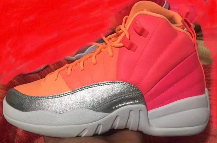 pink and orange jordans 12