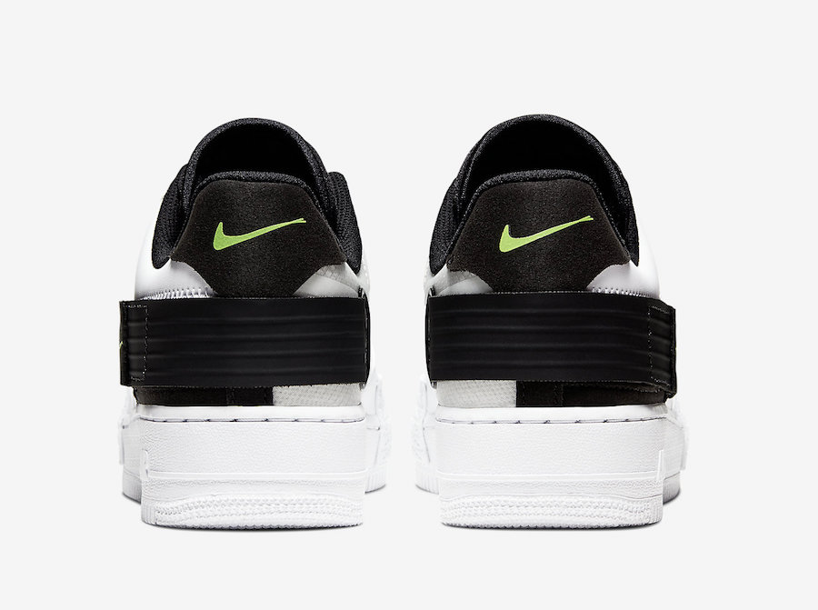 nike air force one type white black volt