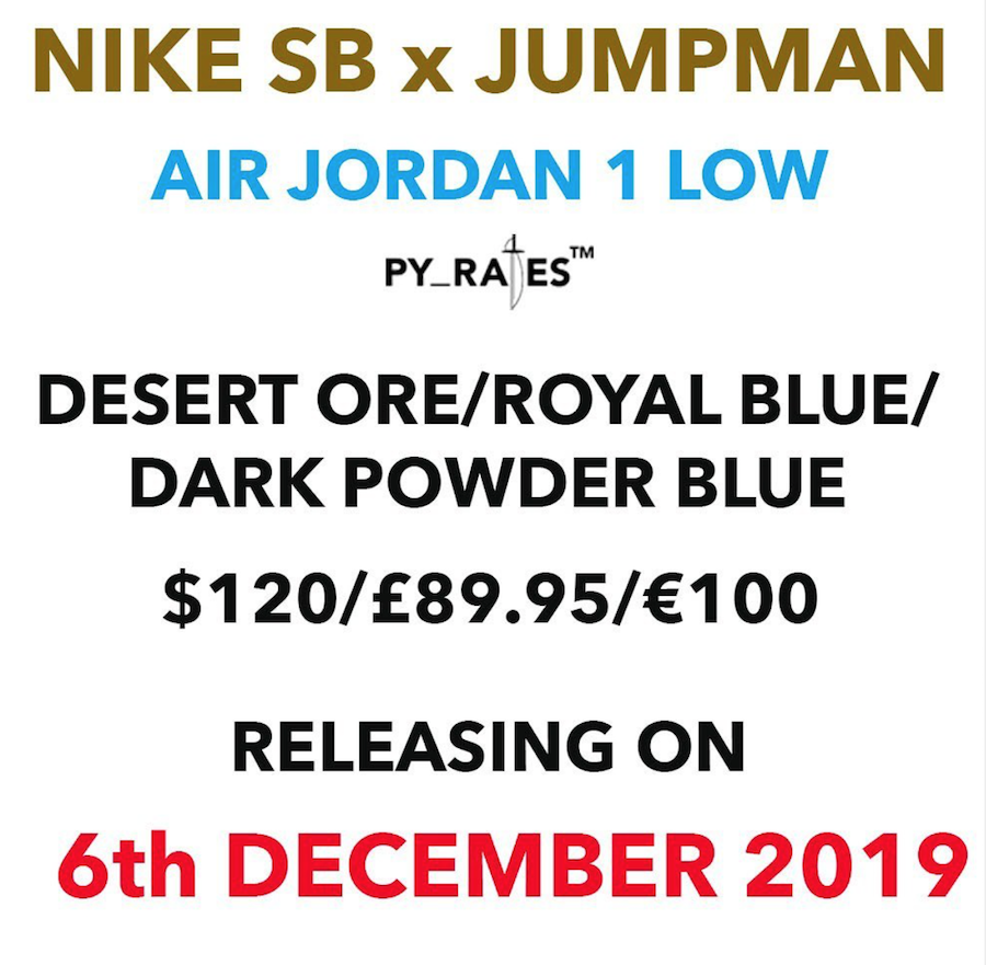 Nike SB Air Jordan 1 Low Desert Ore Royal Blue Dark Powder Blue Release Date