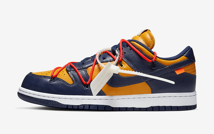 Off-White Nike Dunk Low Gold Navy CT0856-700 Release Date