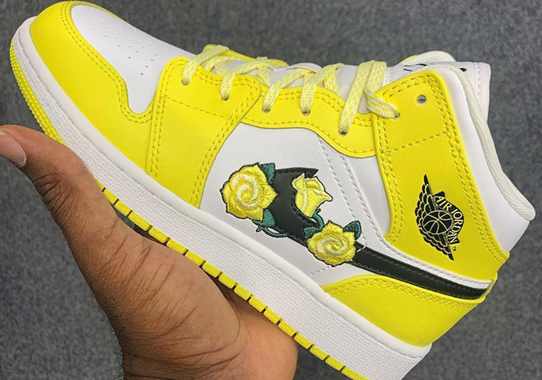 yellow air jordans with flowers