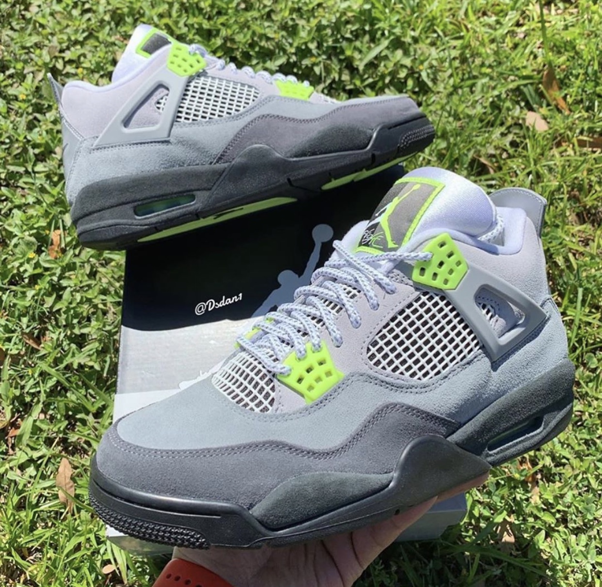 grey and neon green jordan 4