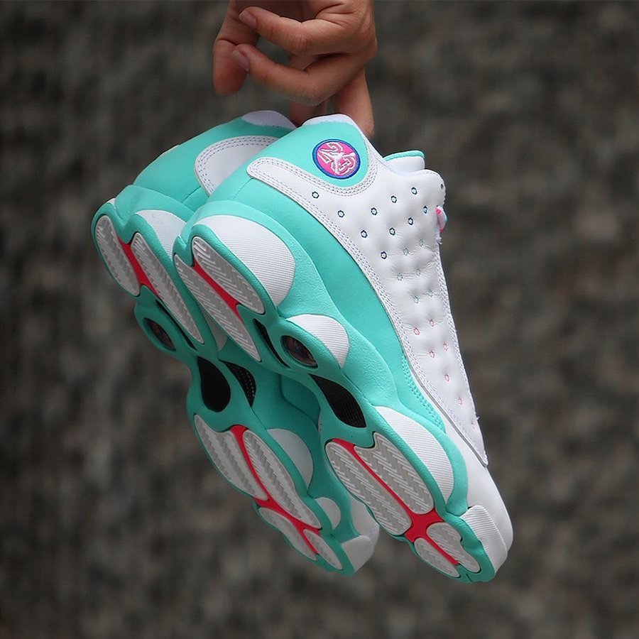 jordan 13 teal pink and white