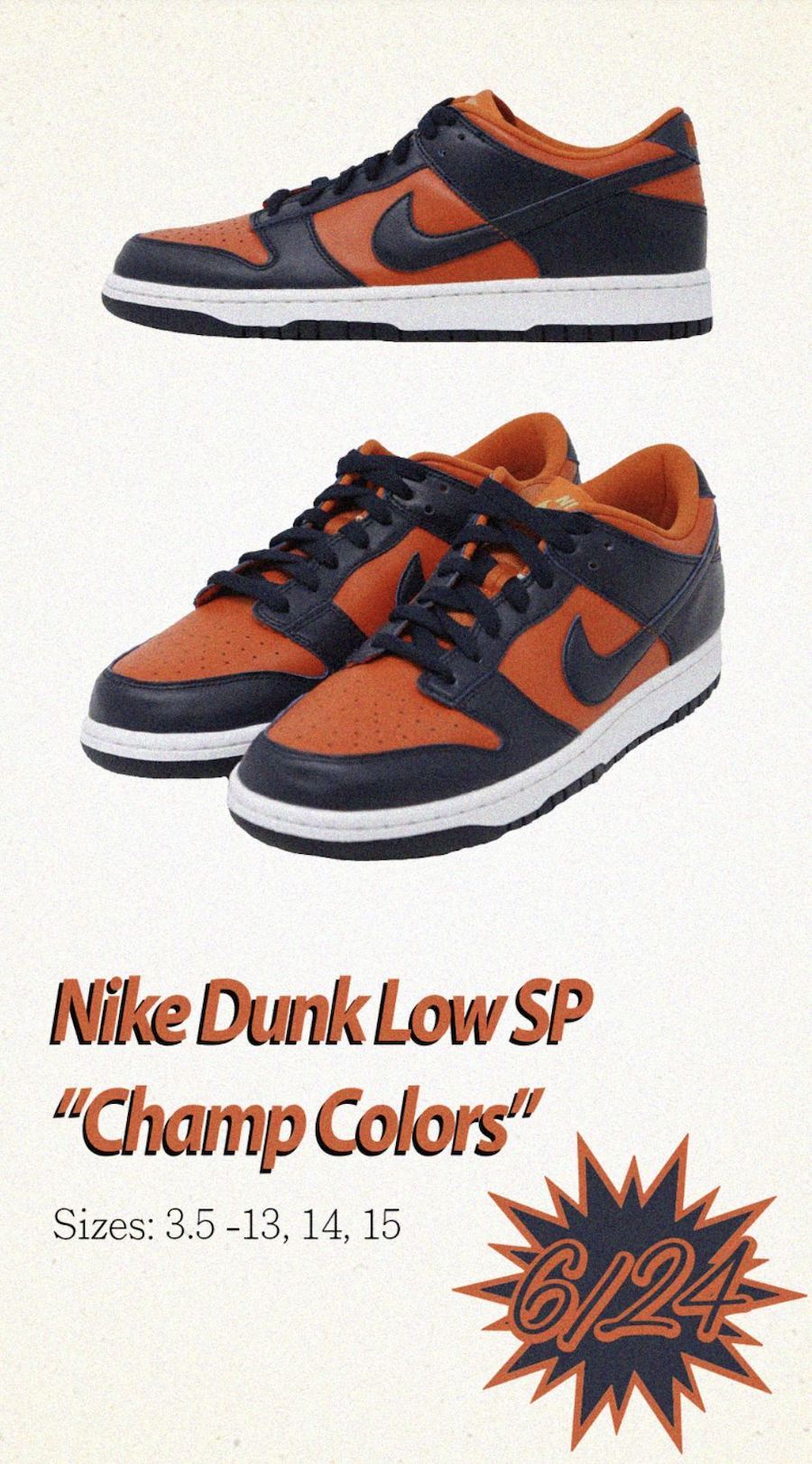 Nike Dunk Low Champ Colors CU1727-800​​​​​​​ Release Date